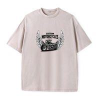 T-shirt surdimensionné en coton 100% beige vintage pour homme, motif graphique de motos personnalisées, manches courtes, coupe ample, style rétro de motard
