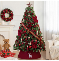 Luxuriöses Weihnachtsbaum-Set aus rotem Samt mit Schleife, 1,8m-2,4m PVC-Stehbaum mit Ornamenten und Schürze für die Weihnachtsdekoration zu Hause
