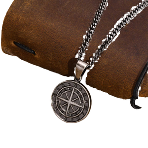 BOYI erkek paslanmaz çelik sikke pusula kuzey yıldız kolye kolye moda gümüş altın siyah Charm kolye Punk tarzı - Product Image 3