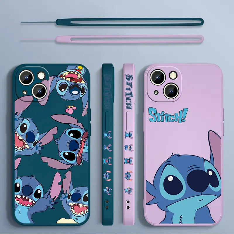 Stitch The Baby Cover For iPhone 13 12 11 Pro Max mini XS XR X 8 7 6S 6 Plus Liquid Left Rope Phone Case