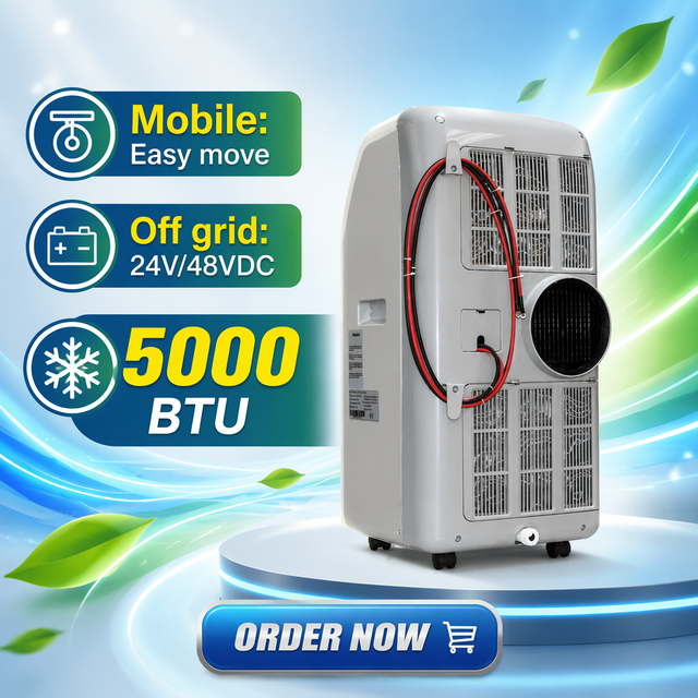 OEM 24V 48V DC Solar Air Conditioner 7000BTU 9000BTU 12000BTU Off Grid Portable Solar Ready Aircon for Camping RV Camper