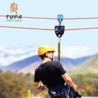 Poulie de zipline noire 45kN en acier inoxydable avec roulements à billes, fabriquée en Chine, pièce TP-Q9639, équipement d'aventure scolaire en plein air