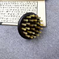 Peigne de massage du cuir chevelu traditionnel chinois en bois de santal violet, incrustation de nacre et de pivoine, brosse Gua Sha en corne de bélier, écologique