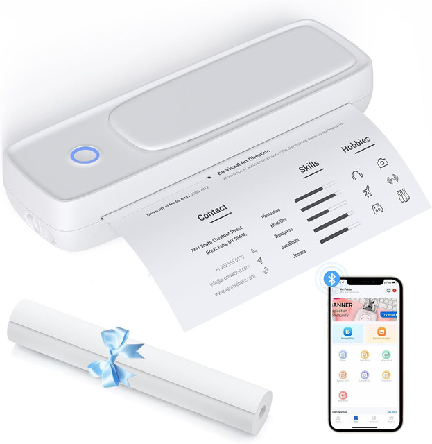 YUOU Modern A4 Portable Mini Thermal Bluetooth Wireless Printer for Travel Documents & Photos