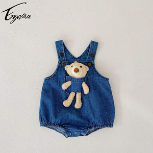 1 logo otoño nuevo bebé niño y niña bebé <span class=keywords><strong>vaquero</strong></span> Correa mameluco con oso muñeca desmontable - Product Image 6