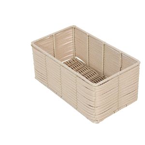 Custom Nordic style faux rattan desktop storage <b>basket</b>, light beige <b>rectangular</b> kitchen seasoning organizer. - Product Image 1
