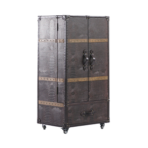 Retro Luxury Decorative PU Furniture Bar Whisky Wine <strong>Drinks</strong> Shelf <strong>Display</strong> <strong>Cabinets</strong> With Casters - Product Image 3