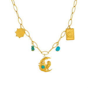 Gold Plated Vintage Turquoise Inlaid Moon Owl Pendant Clavicle Chain Necklace Themed Pendants Gift Jewelry - Product Image 5