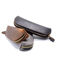 Étui à crayons personnalisé OEM, haute qualité, rétro, classique, fermeture éclair, cuir véritable, étui à stylos, trousse à crayons