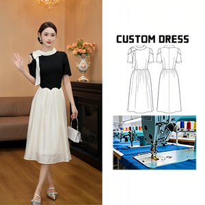 3933 Bello Manor Abito Midi Estivo 2-in-1 in Tessuto, Vita Alta, Vestibilità Slim, Linea ad A, Stile Vintage con Fiocco, Traspirante, Color Block, Stile Vacanza - Product Image 1