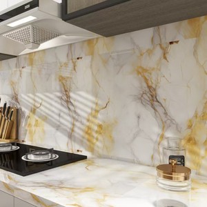 Pannello Adesivo da Parete per Cucina dal Design Unico, Pellicola <span class=keywords><strong>in</strong></span> <span class=keywords><strong>PVC</strong></span> Effetto Marmo con Rivestimento UV e Finitura Dorata - Product Image 4
