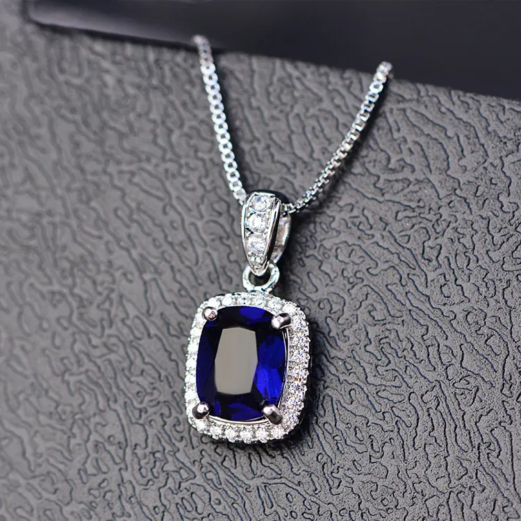 Zircone piazza del pendente della collana blu zaffiro pendente della collana di diamante