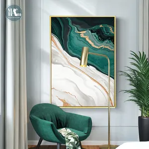 抽象塗装ライン Suppliers-モダンな抽象的な金箔ラインリビングルームの寝室のポスターとプリントのための緑のキャンバスアート絵画壁のポスター家の装飾