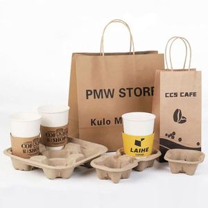 Sacs en papier kraft personnalisés avec logo imprimé, recyclables, avec poignées, pour le shopping, les cadeaux, les plats à emporter et l'emballage alimentaire - Product Image 3