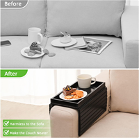 Plateau de canapé de haute qualité OEM/ODM, porte-gobelet de canapé, plateau de canapé en bois durable en bambou, porte-gobelet de canapé, plateau de canapé