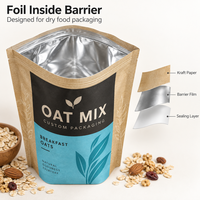 Emballage personnalisé pour flocons d'avoine, sachet écologique à fond plat, sac en papier kraft recyclable, sachets et rouleaux de film de qualité supérieure, film aluminium à l'intérieur du sachet