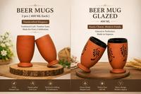 Cangkir Bir Tanah Liat Terakota Buatan Tangan Dekoratif, Mug Tembikar Alami, Pot Tembikar Tradisional India, Cangkir Minum untuk Bir