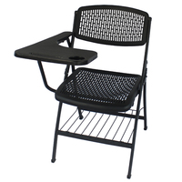 Chaise pliable bon marché pour étudiants avec table d'écriture pliante en plastique et étagère en métal et acier pour l'école et le bureau
