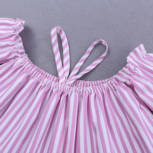 Baby Children's Suit Summer New Girls One Shoulder pink Strip Shirt + <b>Jeans</b> + Headband 3pcs Kids Wear Baby Clothes - Product Image 3
