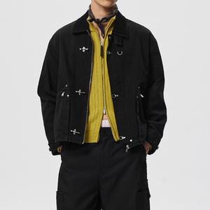 Chaqueta Corta de Mezclilla Casual Personalizada para Hombre, Negra Lavada, 100% Algodón, con Bolsillos con Cremallera, Estilo Vintage - Product Image 3