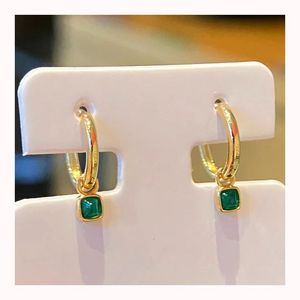 Xinfly 18K Real Yellow Gold <b>Drop</b> <b>Earrings</b> Beach Cool Modern <b>Emerald</b> Woman Hoop with Charm for Wedding and Party - Product Image 2