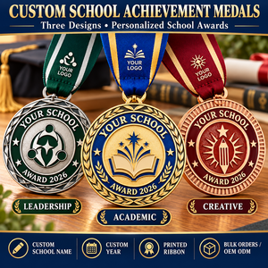 Customization of school and children achievement medals - school name year and printed ribbon - supports bulk ordering OEM ODM - Product Image 4
