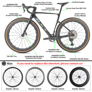 Vélo de gravier BXT New T1000 en fibre de carbone, compatible avec GRX RX820 1x12 vitesses/GRX RX600 1x11S, adapté pour la conduite en montagne et sur route - Product Image 4
