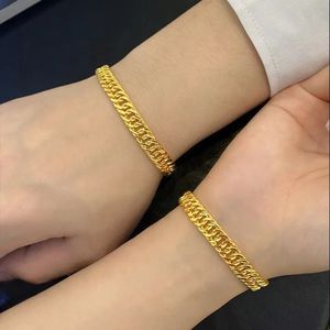 Xinfly 2023 Brand Engagement Wedding Waterproof Good Jewelry Pure 24k Yellow Gold G999 <b>Men</b> Women Cuban Flat Chain Bracelets - Product Image 4