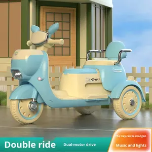 Motocicleta eléctrica de doble asiento para niños, triciclo, coche de juguete de plástico alimentado por batería, Control remoto para niños, niñas y bebés - Product Image 5