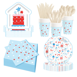 DAMAI - Juego de Vajilla de Papel con Forma de Casa para Fiestas Temáticas de Verano, Platos y Vasos para Pastel y Helado, para Fiestas Infantiles - Product Image 2