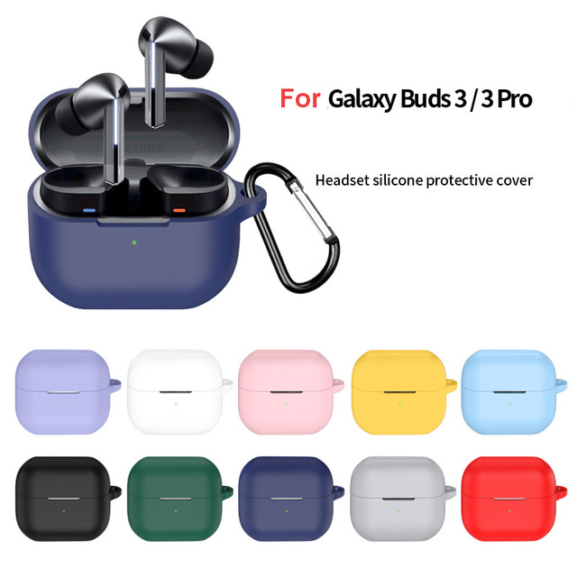 Silicone Earphone Case Shell for Samsung Galaxy Buds3 / Buds3 Pro Headset Shockproof Full Protective Skin Case Cover W/ Keychain