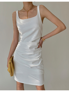 Nouvelle <span class=keywords><strong>Robe</strong></span> Débardeur Blanche Tendance pour Femme – Modèle <span class=keywords><strong>H</strong></span> Taille Haute Col Bateau Sans Manches Courte Décontractée pour l'Été - Product Image 1
