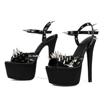 Personnalisation d'usine, personnalisation du logo, OEM, OED, Chaussures pour femmes sexy noires à clous, à plateforme et à talon aiguille, style Fish Queen, grandes tailles, pour boîte de nuit
