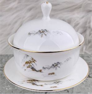 Nouvel ensemble de vaisselle de camping en céramique jetable de style chinois, assiettes et bols à riz et à salade en porcelaine gaufrée rétro - Product Image 2