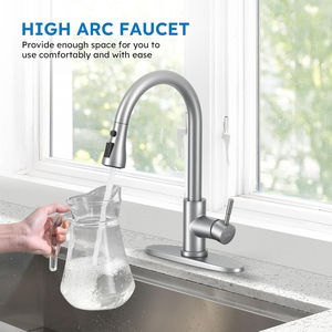 Pull‑Down Sprayer Kitchen Faucet Single Handle <b>Brushed</b> Nickel <b>Deck</b> Mounted Sink Mixer Tap For Modern Home Kitchen Renovation - Product Image 4