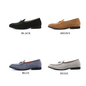 Mocassins de smoking en cuir véritable pour hommes, grandes tailles 37-44, gris, à bout rond, chaussures de mariage - Product Image 6