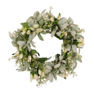 Verde artificiale ghirlande per porta d'ingresso foglie <span class=keywords><strong>di</strong></span> eucalipto con fiori agnelli <span class=keywords><strong>orecchio</strong></span> per la decorazione della fattoria della parete del portico - Product Image 1