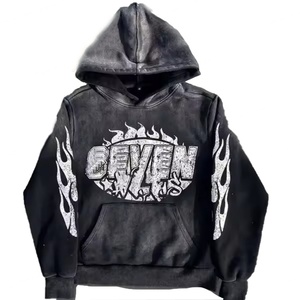 ชุดเซ็ตเสื้อฮู้ดดี้ปักลายแบบดิสเทรส พร้อมกางเกงสเวตแพนท์ทรงบานฟอกสีซีดแบบแอซิดวอช คุณภาพสูง พร้อมโลโก้ปักแบบสั่งทำ - Product Image 6