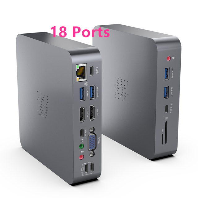 Rocketek 3.5mm Jack Mic 1000mbps Gigabit Ethernet USB-C Hub 4K30hz HD-MI 1080P VGA Dual Monitor Type C Dock for MacBook