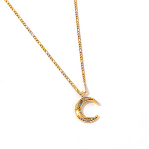 Collar con Colgante Luna Dorada y Piedras de Colores con Engaste de Bisel, Cadena Ajustable para Uso Diario - Product Image 4