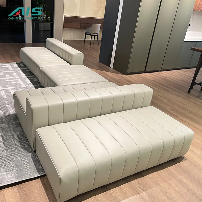 Muebles italianos modernos para el hogar, muebles minimalistas de último diseño, sofá Seccional de cuero gris, para sala de estar, 2022