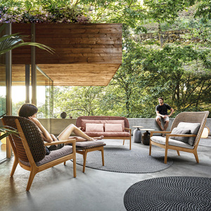 Fauteuil de salon d'extérieur de luxe en teck et rotin PE, fauteuil à dossier haut, canapé de jardin moderne, <span class=keywords><strong>chaise</strong></span> individuelle pour patio australien - Product Image 1