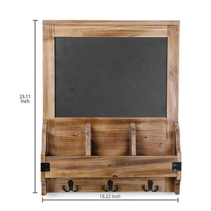 Étagère murale rustique en bois brûlé <span class=keywords><strong>organisateur</strong></span> de <span class=keywords><strong>courrier</strong></span> d'entrée <span class=keywords><strong>mural</strong></span> avec panneau de tableau noir et crochets à clés étagères flottantes en bois - Product Image 5