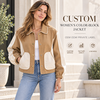 Veste courte personnalisée pour femme, à col à revers, boutonnée, avec blocs de couleur et poches plaquées, idéale pour le quotidien et les activités de plein air