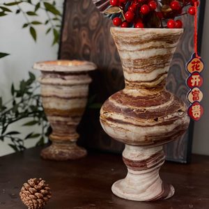 Vase en travertin 100 % naturel de style médiéval, fait main, pour arrangements floraux artistiques, idéal pour villas et appartements – Nouvelle collection ! - Product Image 3