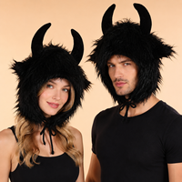 Chapeau de Déguisement d'Hiver Unisexe Chaud et Amusant en Fourrure de Buffle Noir Tête de Taureau pour Halloween
