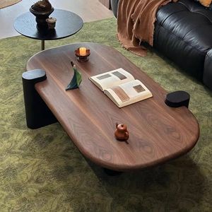 Mesa de Centro Ovalada de Madera Maciza Wanjulai, Muebles de Sala de Estar Modernos y Minimalistas Hechos a Mano - Product Image 3