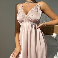 Robe de nuit en dentelle tissée avec peignoir, décolleté plongeant en V, taille ajustée, en tissu doux, pour la chambre et l'usage quotidien