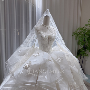 Modern Embroidered Ball Gown Floor-Length <b>Wedding</b> Lace Appliques Floral Print Long Sleeves Sweetheart Neckline Backless Chapel - Product Image 4