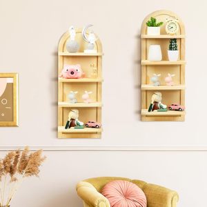 Wooden Wall <b>Shelf</b> 4 Tier Arched Solid Wood Multipurpose Storage <b>Rack</b> For Living Room Bedroom Bathroom - Product Image 1